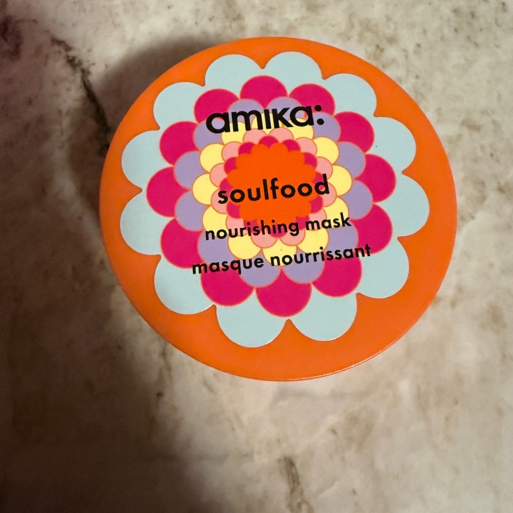 amika Soulfood Nourishing Mask - Orange Jar with Pink & Light Blue Floral Design